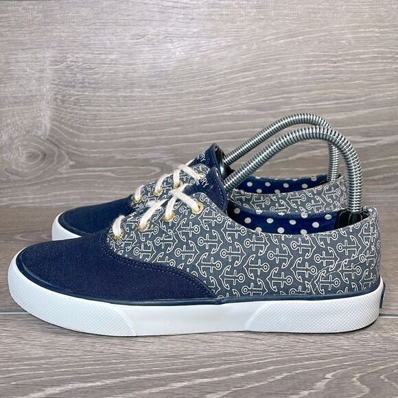 Sperry Top Sider Seacoast Women’s Sz 7M Blue Canvas Nautical Anchors Low Sneaker - Picture 3 of 10